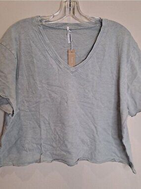 Hello Nite Short Sleeve Cropped Oversized Tee Antique Sage Size Small Cotton